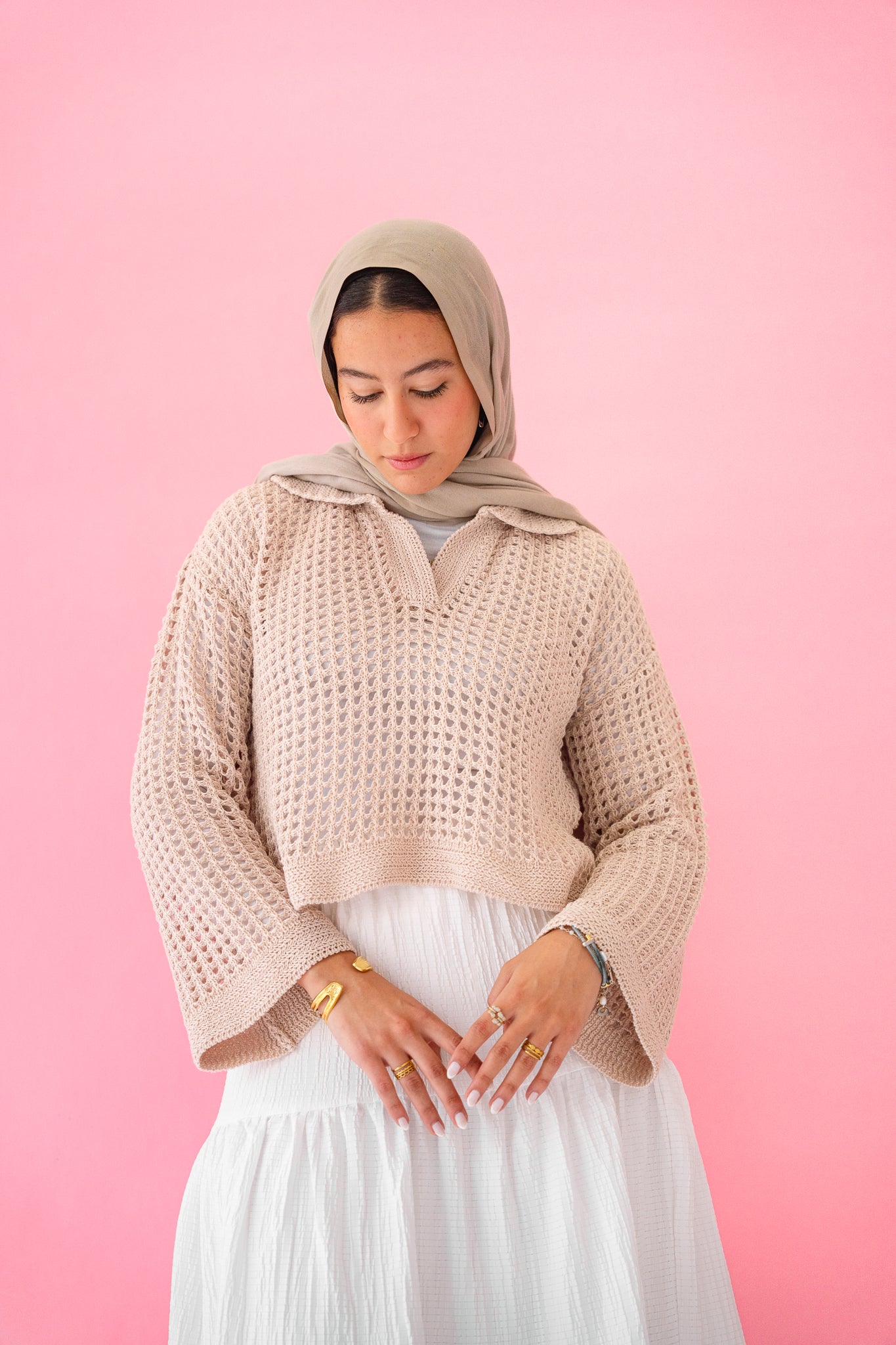Sunset Walk Crochet Top in Beige