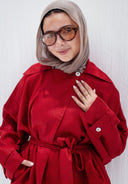 Belted linen cardigan - crimson