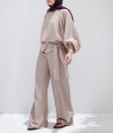 ribbon waisted set - Beige