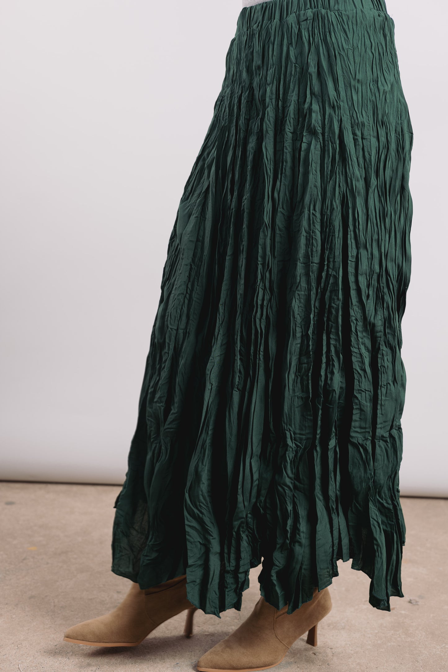 Dove Crushed Asymmetrical Skirt in Green