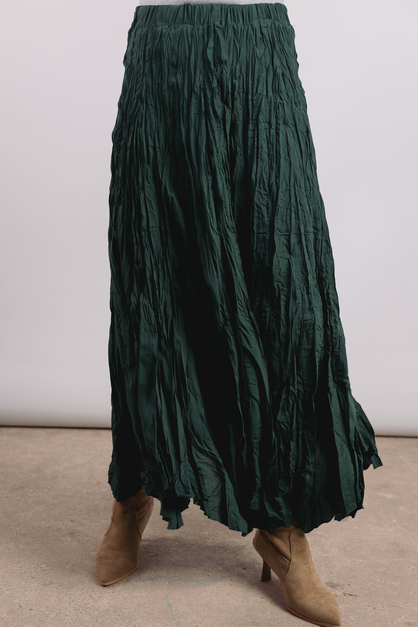 Dove Crushed Asymmetrical Skirt in Green